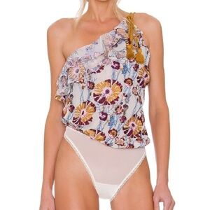 Intimately Free People Day Date Bodysuit Blouse Rope & Floral Embroidered Detail